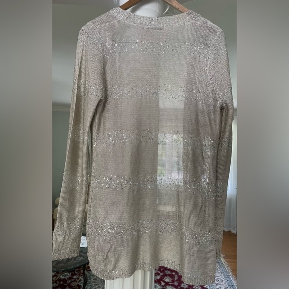 Bellini women’s open front cream silver sequin knit Cardigan size X Large - Picture 2 of 5